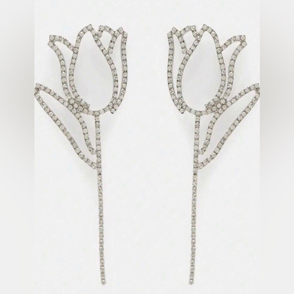 New For Love and Lemons Rhinestone Tulip Statement Earrings - Picture 5 of 11